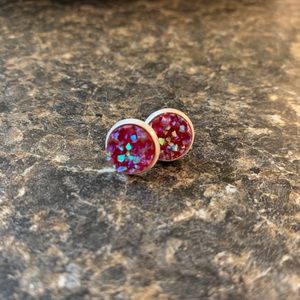 Iridescent Burgundy with Silver Druzy Studs